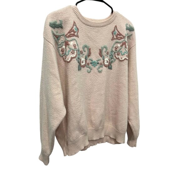 Vintage Alfred Dunner Floral Embroidered Grandma Grannycore Sweater XL Pink - Picture 3 of 8